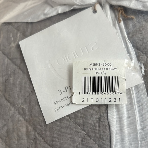 Lush Decor Belgian Flax Prewashed Linen Rich Cotton Blend 3 Pc Quilt Set, Gray - Picture 6 of 9